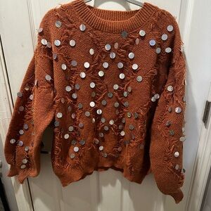 BiBi Orange Sweater with Sequin Details